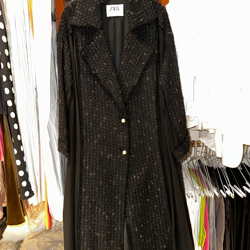 Zara Studio Black Tweed Coat
